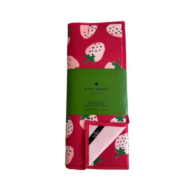 KATE SPADE Set of 2 Reversible Strawberry Fruit Drying Mats NEW NWT - Picture 6 of 6